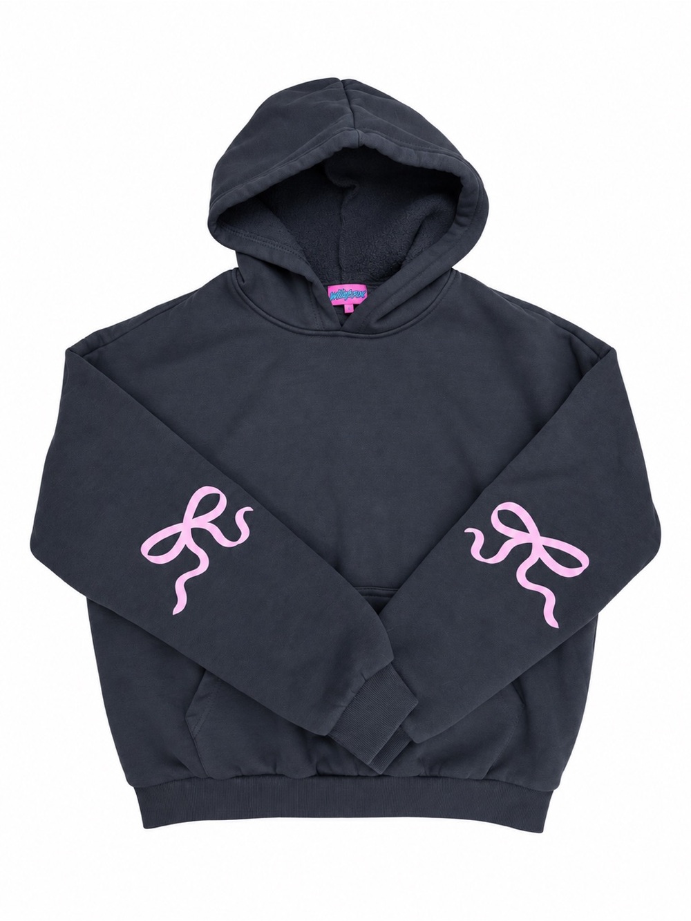 Edikted Women's Grey Hoodie with Pink Sleeve Ribbons